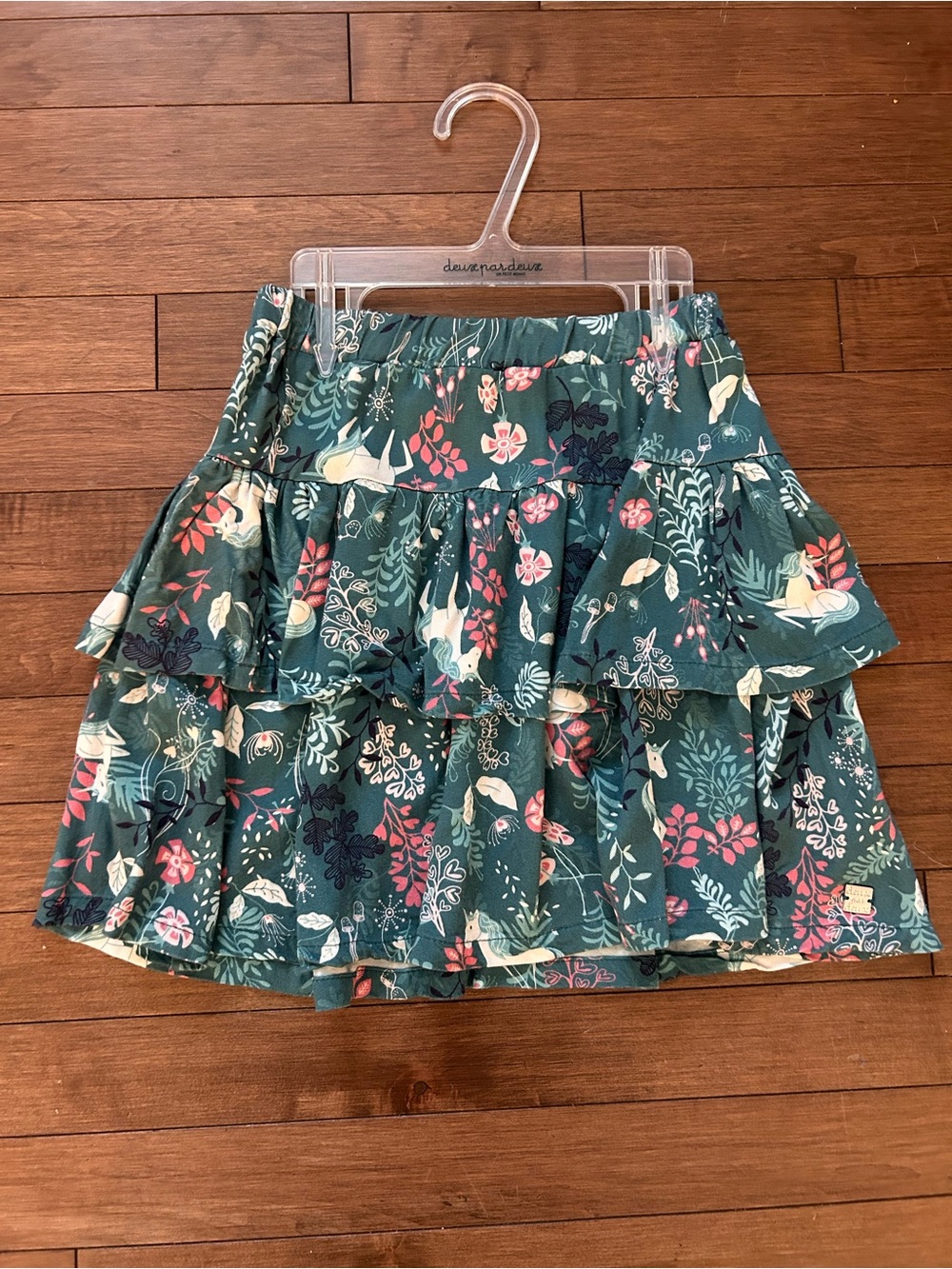 Deux par deux Floral Tiered Ruffle Skirt - Teal